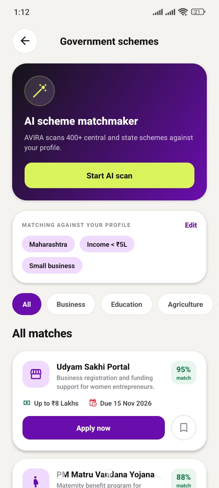Government schemes matchmaker
